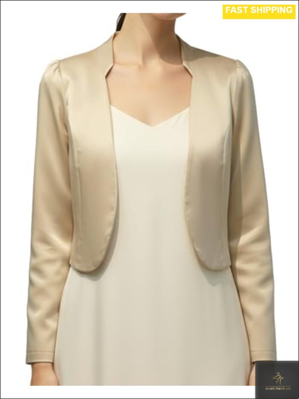 Satin Bolero Jacket Long Sleeve Stand-Up Collar Formal Cover-Up